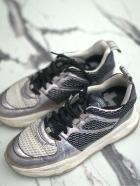 Chunky Metallic Silver & Black Sneakers